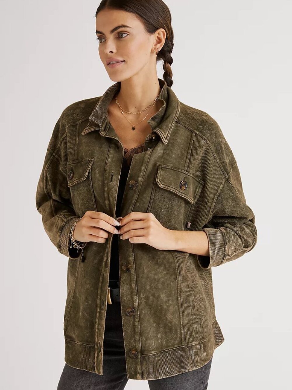 EUC Anthropologie Pilcro Acid Wash Relaxed Cotton Shirt Jacket, Size XL